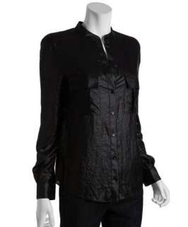 BCBGMAXAZRIA black shiny Anderson nehru collar blouse