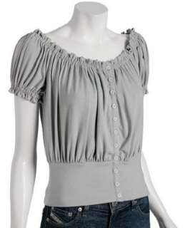 Noblita grey ruched jersey button front top  