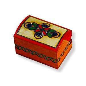 Wooden Box, 5436, Handcrafted Keepsake Chest, tiny, Red with Flower, 2 