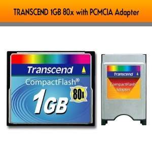  TRANSCEND 1GB 80x Compact Flash Card with Transcend PCMCIA 