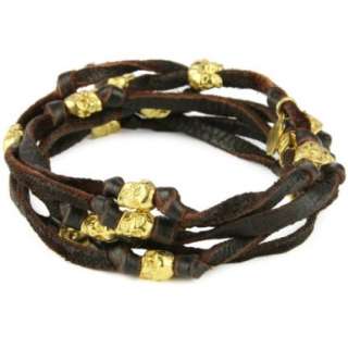 Cohen Handmade Designs Brown Leather Wrap Bracelet With Skulls 