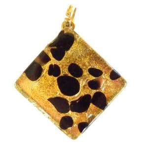  Black Gold Venetian Murano Glass Square Pendant: Jewelry