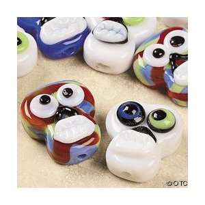  3   Silly Colorful Skull Fused Glass Bead Mix Arts 