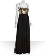 Aidan Mattox gold sequined chiffon empire waist gown style# 317987401