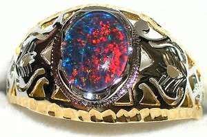 Mens Australian Opal 2 Tone Ring #AX Great Color  