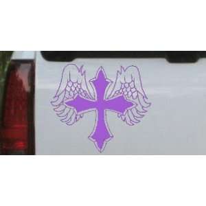 Purple 8in X 7.2in    Cross With Angel Wings Christian Car Window Wall 