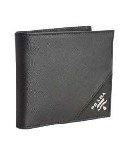 Prada black saffiano leather bi fold wallet  