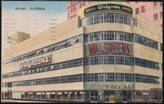 MIAMI FL  Drug Store Flagler Street Vtg Linen 1953 Postcard 