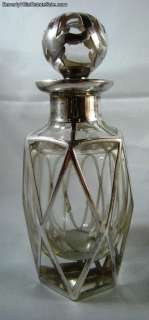 Antique Sterling Silver Overlay Art Deco Perfume Bottle  