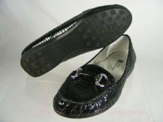 White Mountain Prize Leather Croc Flat Slip On Loafer Shoes Black 5.5 