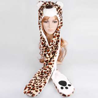 Cartoon Animal Leopard Fluffy Plush Warm Cap hat H2709  