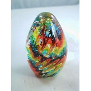  Murano Hand Blown Glass Rainbow Color Egg Paperweight NP 