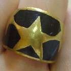 Vintage/fashion STAR black enamel stud gold brass ring 