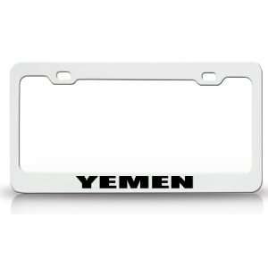 YEMEN Country Steel Auto License Plate Frame Tag Holder White/Black