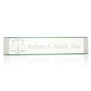   Glass Lawyer Name Plate with Legal Scales of Justice 