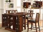 Kitchen Island Dark Oak Finish Counter Height Table Set