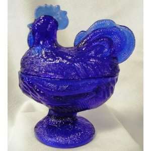 WESTMORELAND GLASS 5 Covered Standing Rooster   Cobalt Blue:  