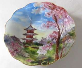 Lily China Hand Painted Pagoda & Cherry Blossoms Bowl Gold Trim Made 