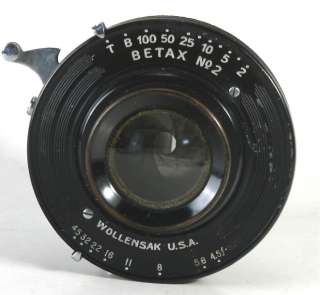 Antique Wollensak Betax No. 2 Large Format 4x5 lens Copal 0 EXC+ 