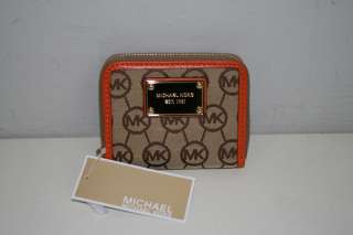 Brand New Michael Kors Monogram Small Zip Around Wallet (Tangerine 