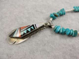 Vintage Navajo Zuni inlay pendant necklace TURQUOISE shell Old Pawn 