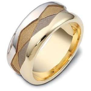   18 Karat Two Tone Gold Multi Texture Unique Wedding Band Ring   6.25