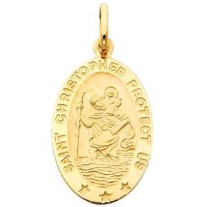  14K Yellow Gold Large Religious Saint Christopher Medal 