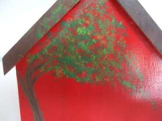 Birdhouse Hand Painted Wooden Red Bird School Feeder  