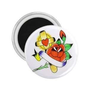 Tattoo Cross Flower Art Fridge Souvenir Magnet 2.25 Free Shipping