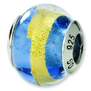   : Sterling Silver Reflections Blue/Gold Italian Murano Bead: Jewelry