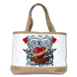 Shoulder Bag Purse (2 Sided) Tan Love Hurts with Sword Heart Thorns 