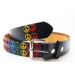  Rainbow Peace Sign Studded Belt   M: Jewelry