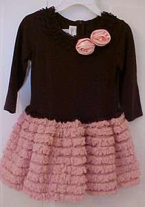 Bonnie Jean 26907 Dress Brown Knit & Pink Chenille Skirt NWT 2 4T 