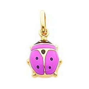  14K Gold Pink Enameled Ladybug Charm Jewelry