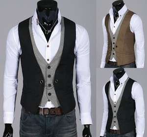   Stylish Double Layered Button Chained Waistcoats Vest 2color, S~L size
