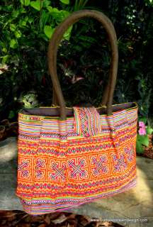 Multi Colored Embroidered Laos Hmong Square Handbag  