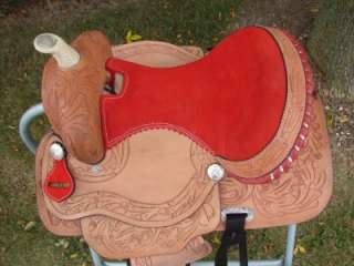 12 RED HOT LITE LEATHER Western Trail Barrel Racer PONY Saddle HORSE 