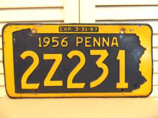   1956 PENNA SIGN PENNSYLVANIA LICENSE PLATE EXP 3 31 57 2 Z 231  