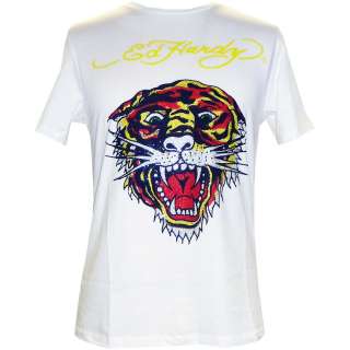Ed Hardy Cream Mens SS Platinum Tiger Tee Shirt  