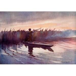  1906 Print Frank Southgate Shooting Hunting Boat River Marsh 