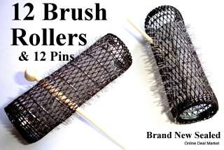 12 BRUSH ROLLERS & PINS Hair Curlers 7/8 x 3 Bristles  