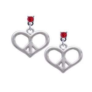   Heart Peace Sign Red Swarovski Post Charm Earrings [Jewelry]: Jewelry