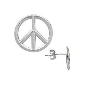    Genuine Sterling Silver Peace Symbol Stud Earrings: Jewelry