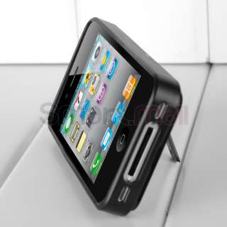 Black Aluminum TPU Hard Case Cover W/Chrome Stand For iPhone 4 4G 4S 