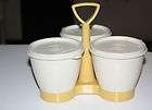Tupperware Condiment Set in Tray Golden Harvest and Tan