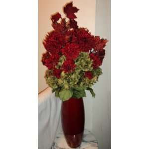    Red Mum & Hydrangea Bush Silk Floral Arrangement: Home & Kitchen