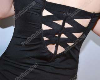 Lady V Neck Party Clubwear Evening Cocktail Backless Sleeveless Black 