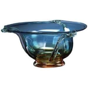  Large Cyan Blue and Orange Glass Bowl