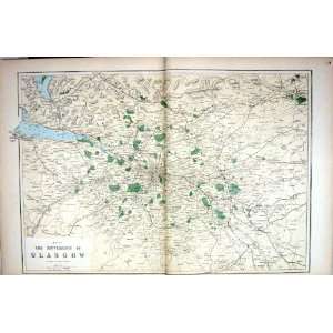  Bacon Antique Map 1883 Environs Glasgow Scotland Paisley 