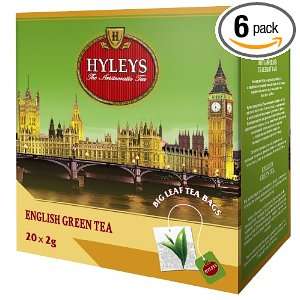 HYLEYS Tea English Big Leaf Green Tea Bags, 20 Count (Pack of 6 